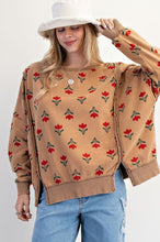 Load image into Gallery viewer, Easel Floral Print Washed Thermal Pullover