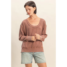 Load image into Gallery viewer, Hyfve Scoop Neck Waffle Mineral Washed Long Sleeve Top