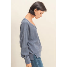 Load image into Gallery viewer, Hyfve Scoop Neck Waffle Mineral Washed Long Sleeve Top