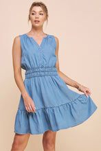 Load image into Gallery viewer, Allie Rose Washed Chambray Peplum Dress
