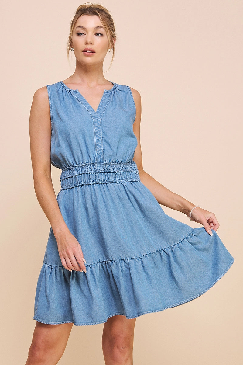 Allie Rose Washed Chambray Peplum Dress