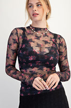 Load image into Gallery viewer, EASEL FLORAL PRINT SHEER LACE FITTED TOP
