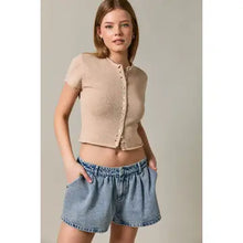 Load image into Gallery viewer, LE LIS CAP SLEEVE ROUND NECK BUTTON DOWN SWEATER TOP
