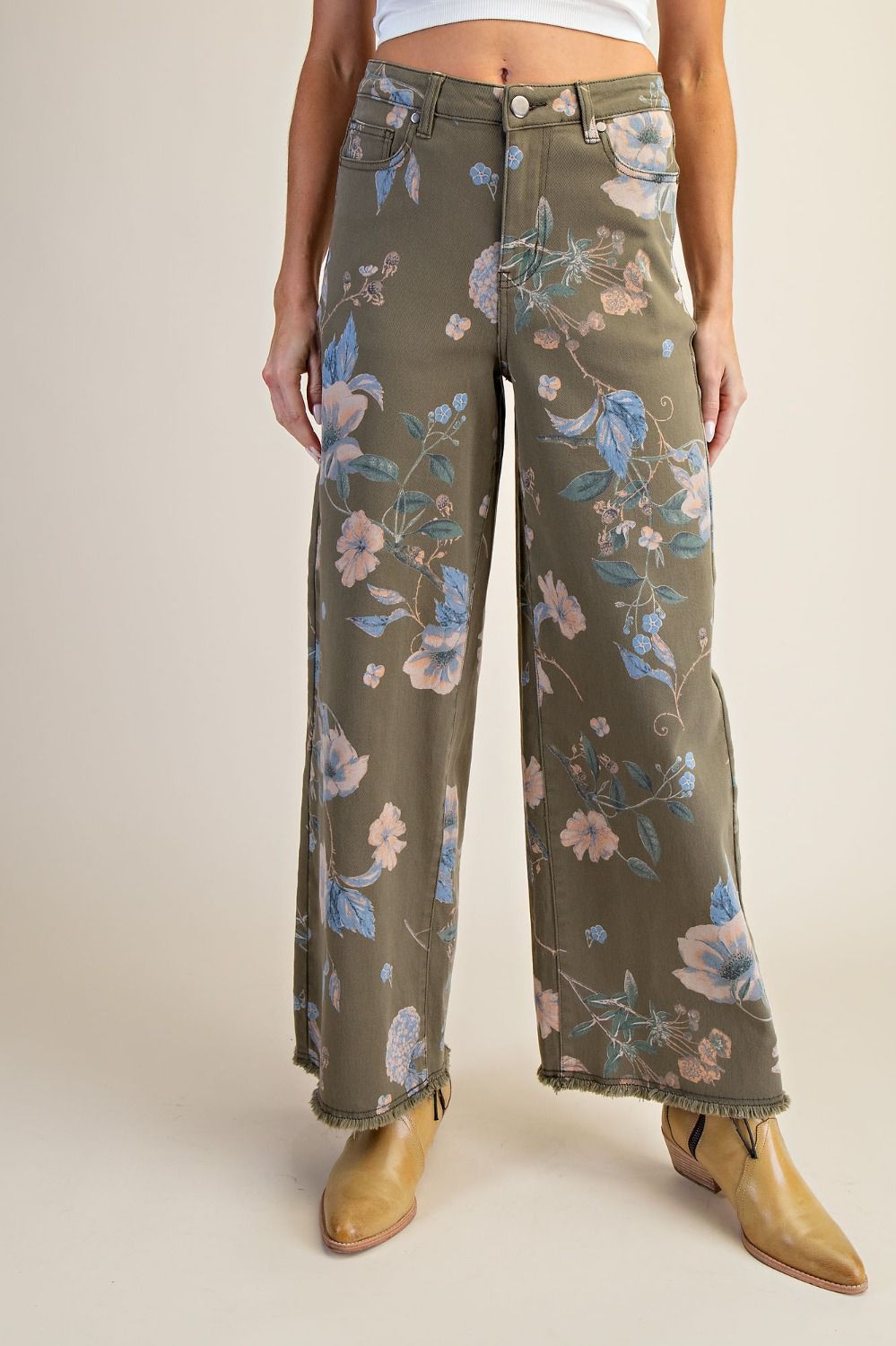 EASEL FLORAL PRINTED SOFT STRETCH TWILL PANTS