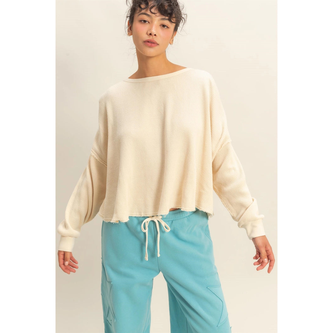 Hyfve Mineral Washed Dropped Shoulder Waffle Knit Top