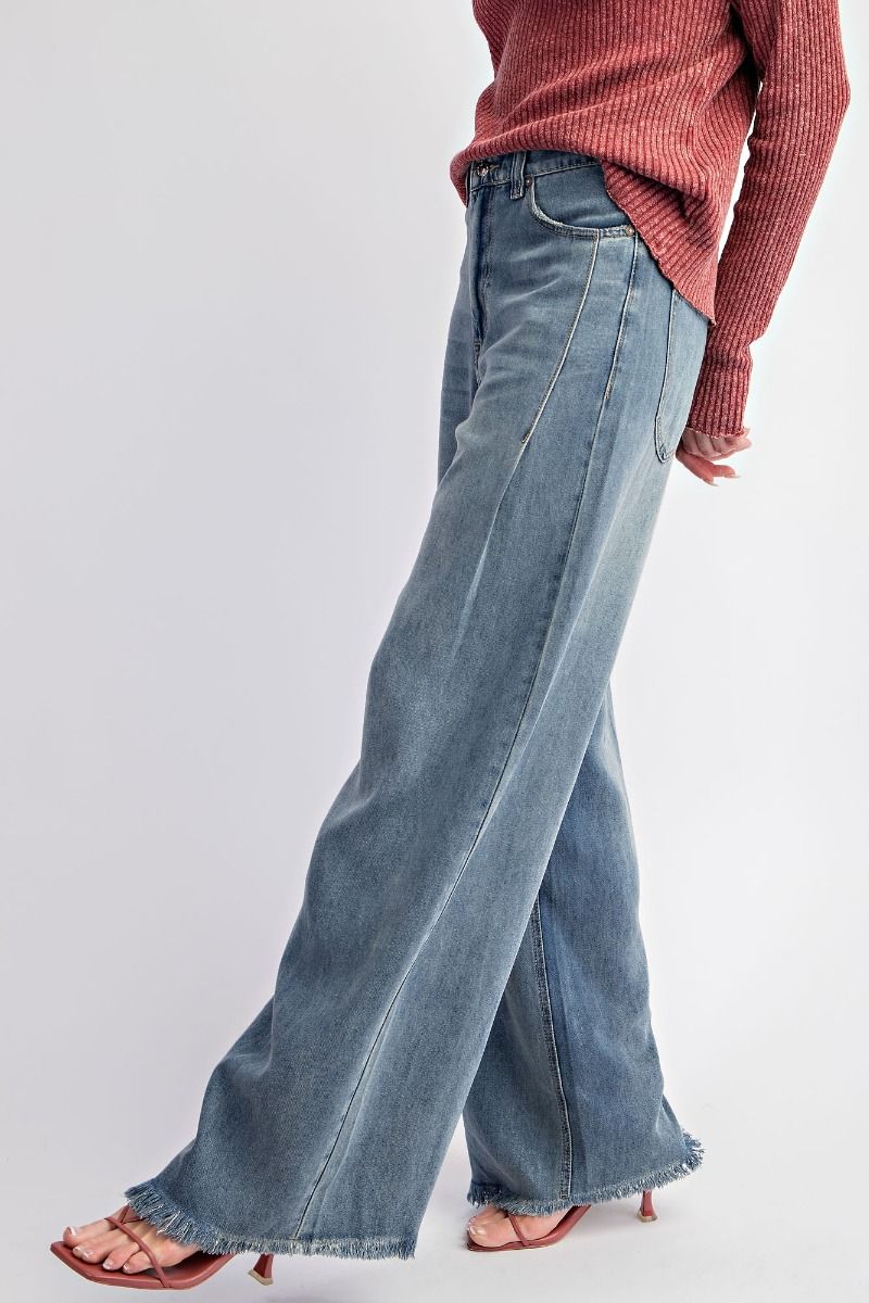 EASEL SOFT WASHED WIDE LEG HIGH WAISTED DENIM PANTS – mum