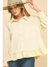 Load image into Gallery viewer, LIME N CHILI WAFFLE BUTTON DOWN RUFFLE TOP CREAM
