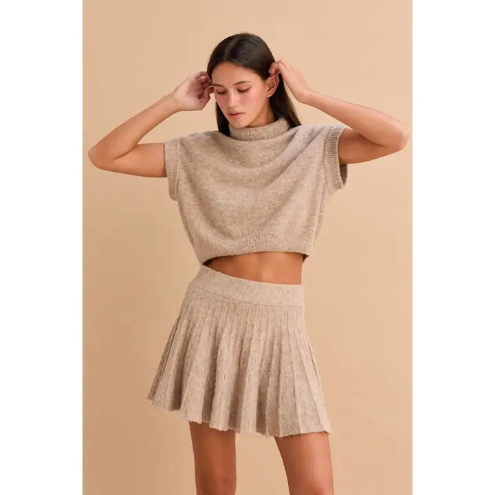 HYFVE TURTLENECK TOP AND PLEATED SKIRT SET DARK TAUPE