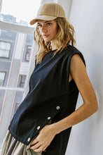 Load image into Gallery viewer, FLYING TOMATO SOLID KNIT TOP WITH SHOULDER PADS AND BUTTON DETAIL
