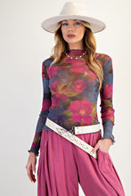 Load image into Gallery viewer, EASEL LONG SLEEVE FLORAL PRINTED MESH FITTED TOPg
