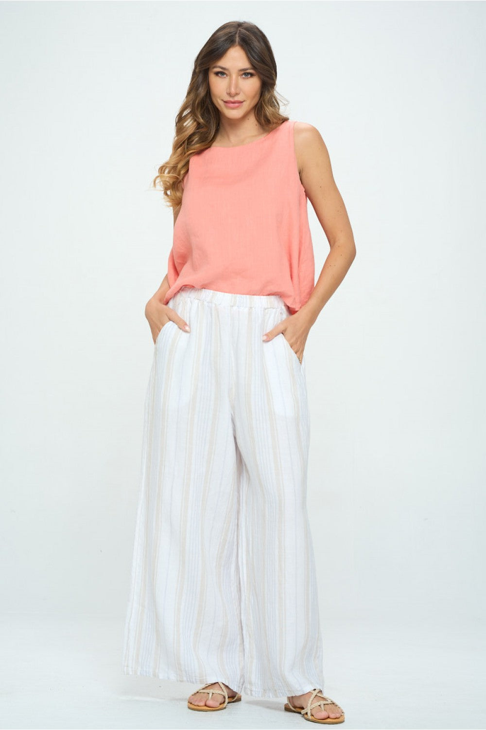 MATCH POINT STRIPE PALAZZO PANTS WHITE