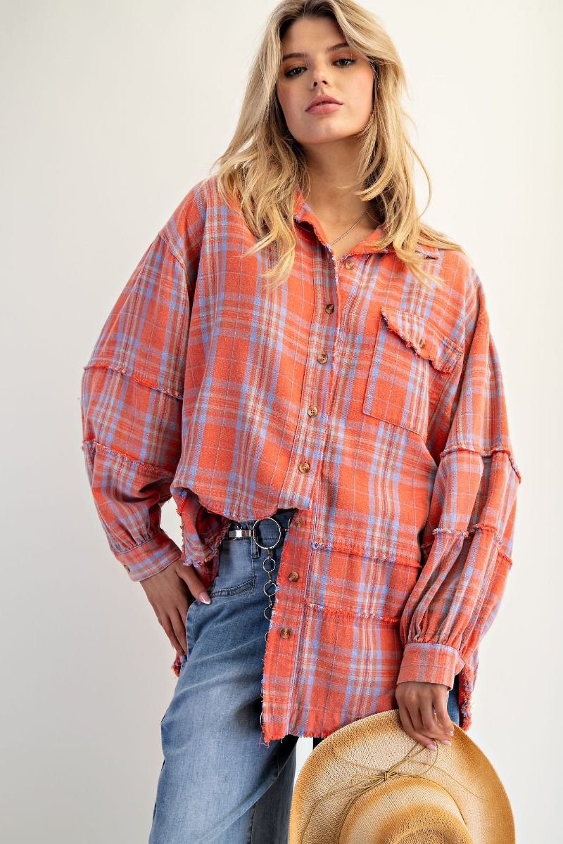 EASEL WASHED PLAID SHIRT TUNIC