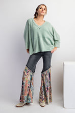 Load image into Gallery viewer, EASEL MINERAL WASHED THERMAL V NECK KNIT TOP SAGE
