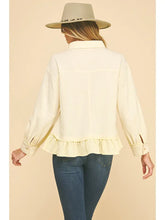 Load image into Gallery viewer, LIME N CHILI WAFFLE BUTTON DOWN RUFFLE TOP CREAM
