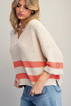 Load image into Gallery viewer, EESOME STRIPED NOTCHED NECK CROPPED SWEATER
