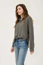 Load image into Gallery viewer, Blu Pepper Pinstripe Collared Half Button Knit Top Charcoal
