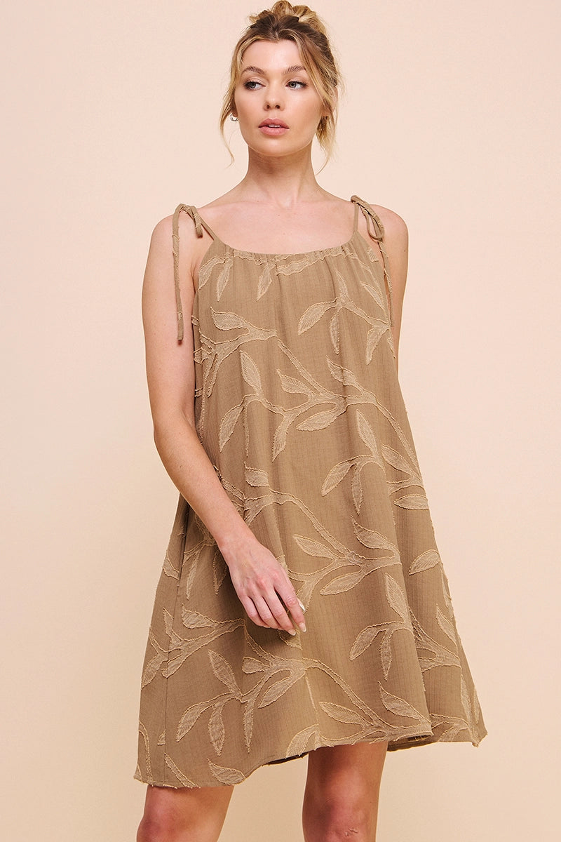 Allie Rose Flowy Woven Jacquard Cami Dress Dark Tan