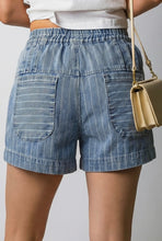 Load image into Gallery viewer, 1 the WOMAN RETRO BLUE DENIM STRIPED PAPER BAG WAIST SHORTS
