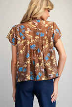Load image into Gallery viewer, EESOME FLORAL PRINTED SPLIT NECK SHORT SLEEVE BLOUSE
