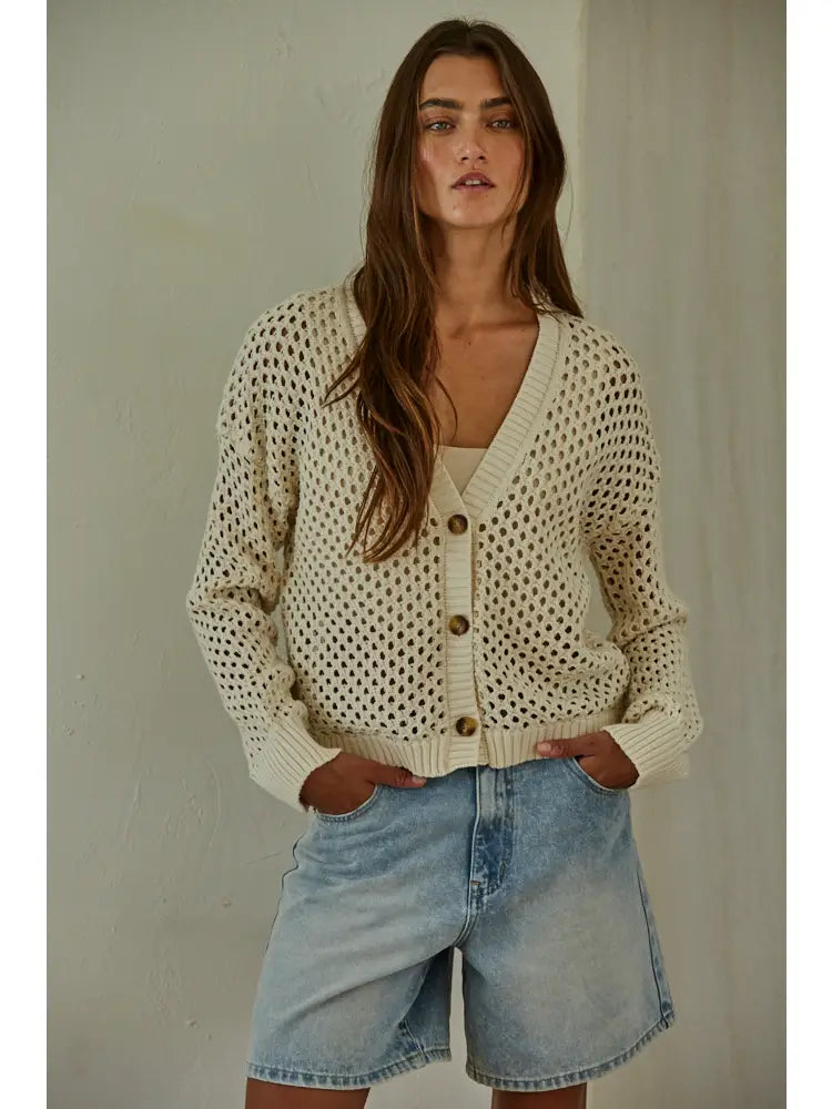 By Together Knit Sweater Cotton See Through V-Neck Cardigan