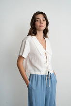 Load image into Gallery viewer, Elle Grey Lace Big Collared Tie-Front Blouse

