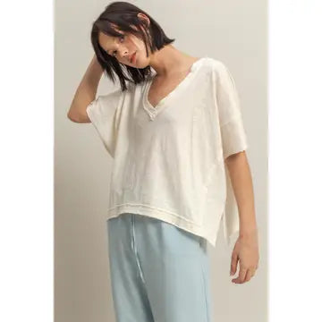 HYFVE V NECK RAW EDGE OVERSIZED TEE