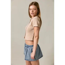 Load image into Gallery viewer, LE LIS CAP SLEEVE ROUND NECK BUTTON DOWN SWEATER TOP
