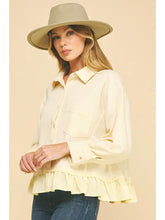Load image into Gallery viewer, LIME N CHILI WAFFLE BUTTON DOWN RUFFLE TOP CREAM
