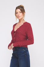 Load image into Gallery viewer, ALLIE ROSE POINTELLE TIE CARDIGAN W SCALLOP EDGE
