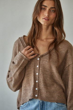 Rolled v-neck cardigan top