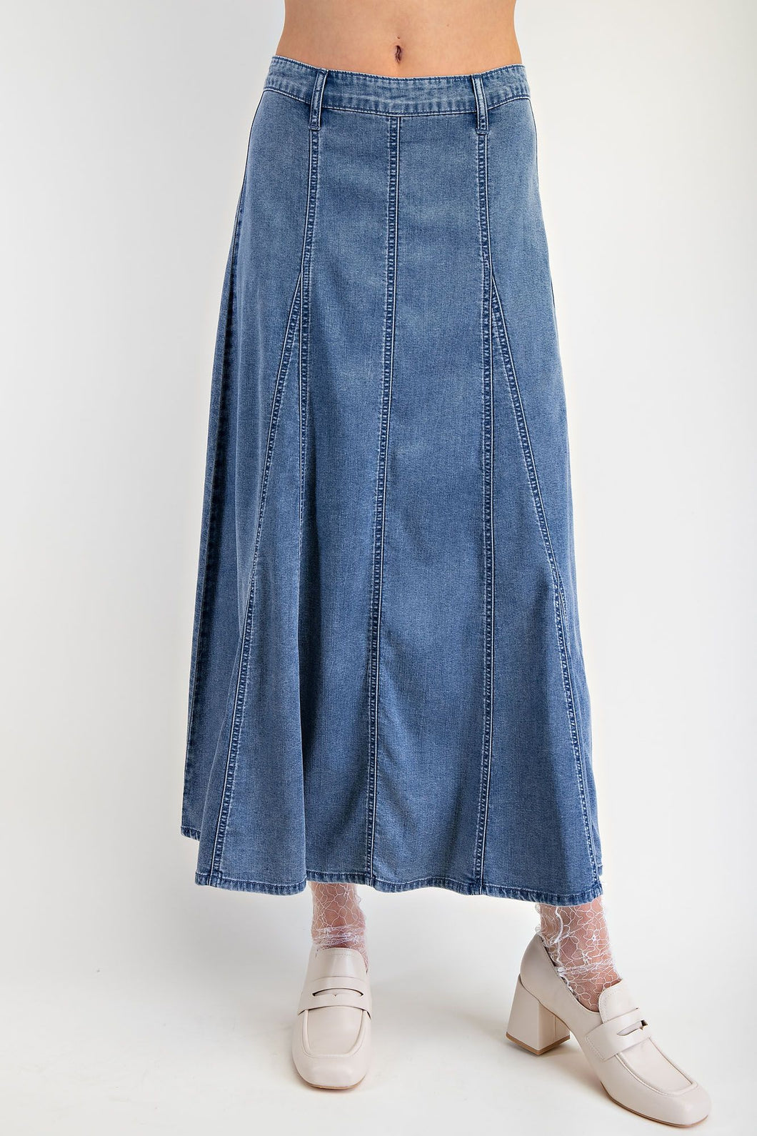 Easel A Line Washed Denim Maxi Skirt