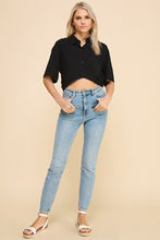 Load image into Gallery viewer, Allie Rose Linen Blend High-Low Cropped Shirt
