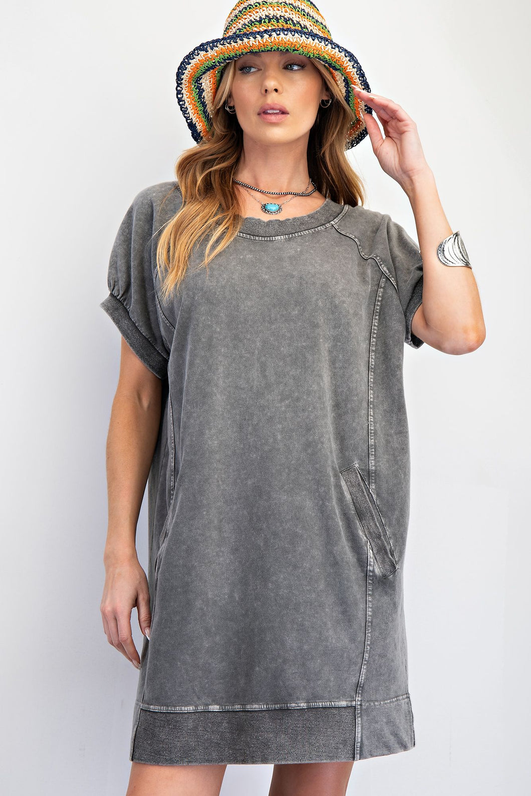 EASEL MINERAL WASHED TERRY KNIT DRESS
