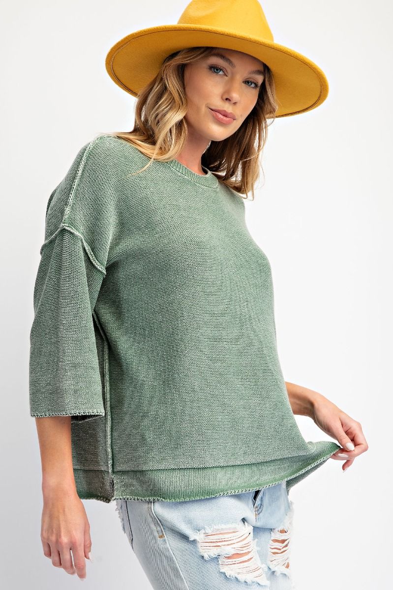 EASEL MINERAL WASHED KNIT SWEATER TOP