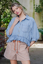 Load image into Gallery viewer, EE:SOME RUFFLED HEM DENIM BLOUSE
