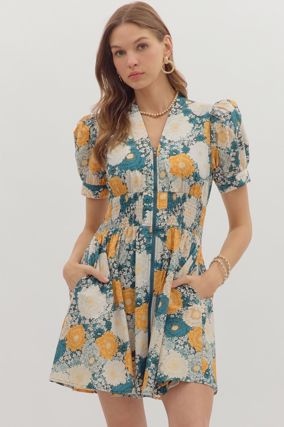 Entro Floral Print Puff Sleeve