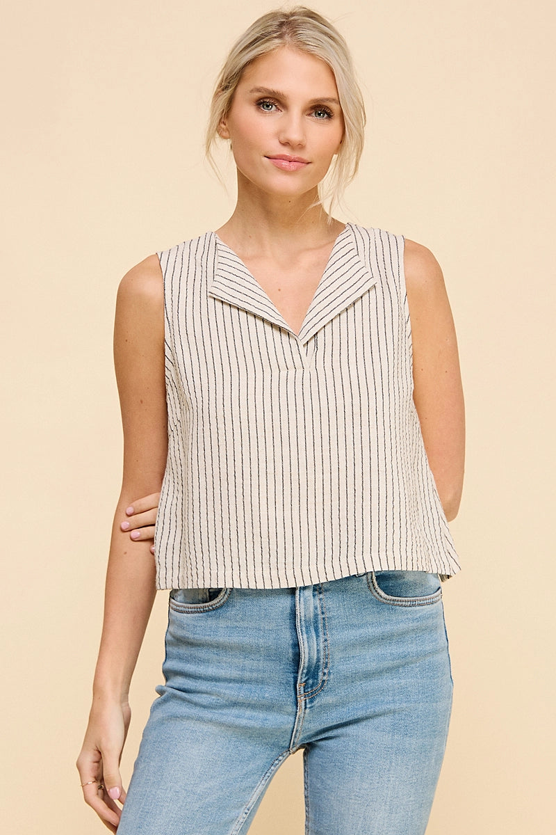 Allie Rose Stripe V- Neck Linen Blend Tank