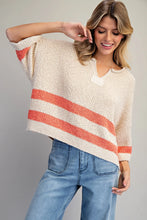 Load image into Gallery viewer, EESOME STRIPED NOTCHED NECK CROPPED SWEATER
