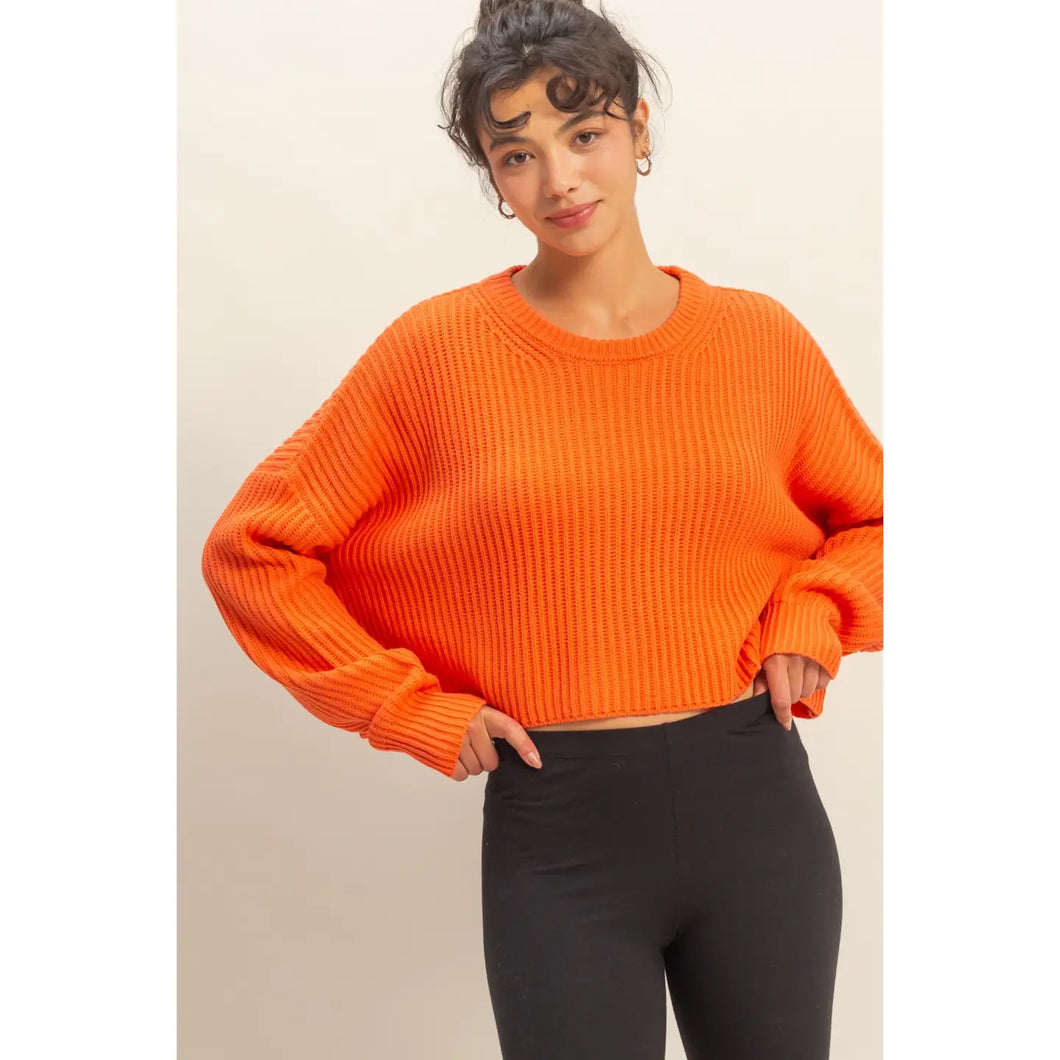 Hyfve Cropped Knit Sweater with Crew Neck