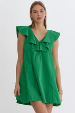 Load image into Gallery viewer, ENTRO KELLY GREEN MINI DRESS WITH RUFFLE COLLAR
