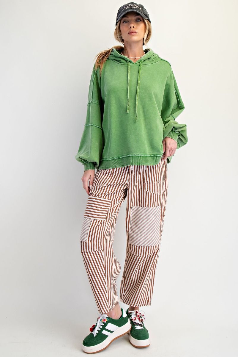 Easel Baloon Sleeved Washed Terry Hoodie Pullover