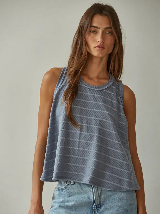 By Together Knit Striped Round Neck Sleeveless Tank Top