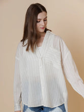 Load image into Gallery viewer, A &amp; She Relaxed Fit Striped Shirt with Open Back and Front Pocket
