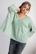 Load image into Gallery viewer, EASEL MINERAL WASHED THERMAL V NECK KNIT TOP SAGE
