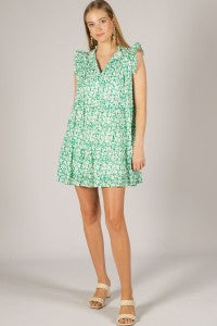 BEFORE YOU COLLECTION FLORAL PRINT RUFFLED CAP SLEEVE MINI DRESS