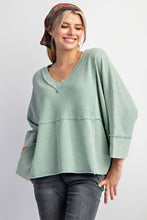 Load image into Gallery viewer, EASEL MINERAL WASHED THERMAL V NECK KNIT TOP SAGE
