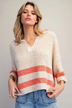 Load image into Gallery viewer, EESOME STRIPED NOTCHED NECK CROPPED SWEATER
