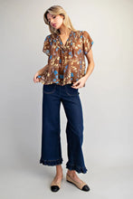 Load image into Gallery viewer, EESOME FLORAL PRINTED SPLIT NECK SHORT SLEEVE BLOUSE
