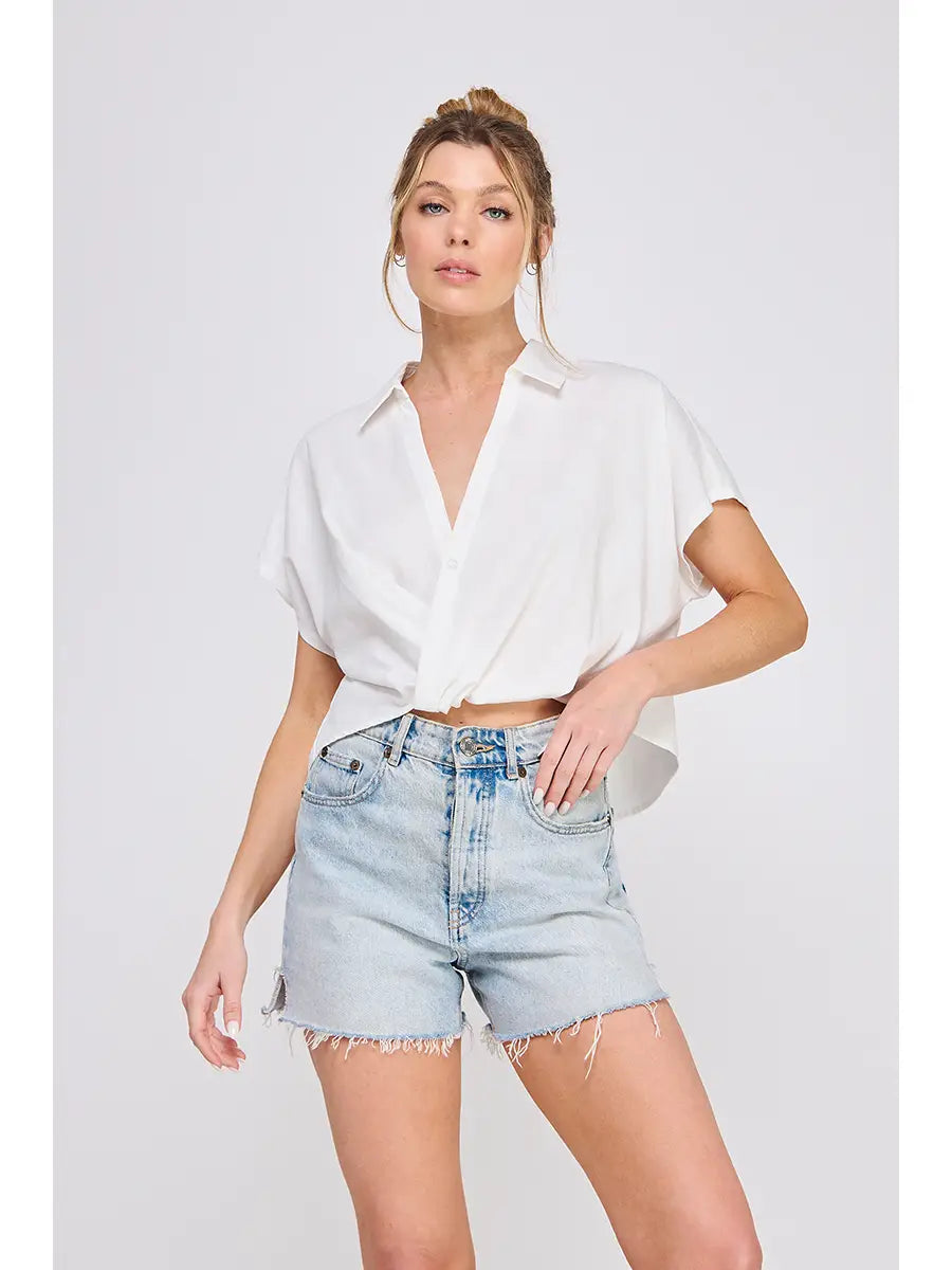Allie Rose Criss-Cross Collared Blouse