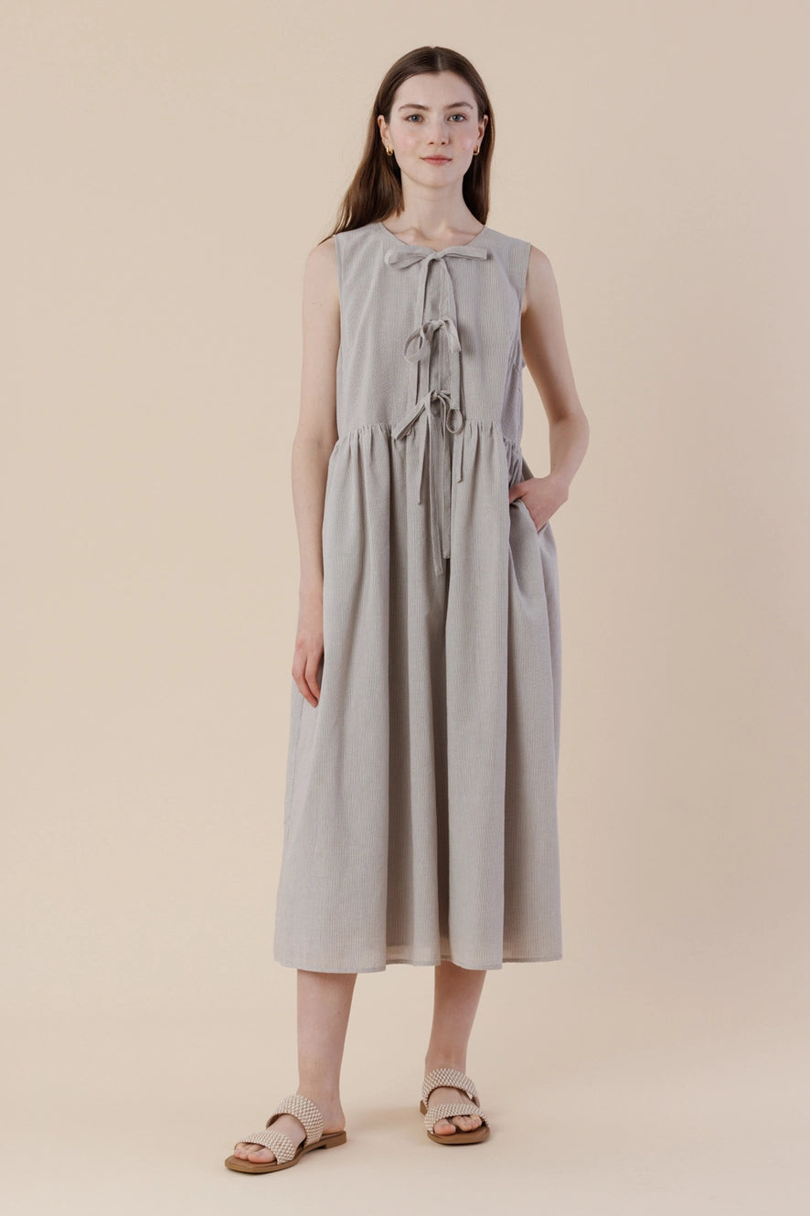 bow tie midi dress A & She Cotton Striped Round Neck Front Bow Tie Midi Dress – mum & me  mercantile